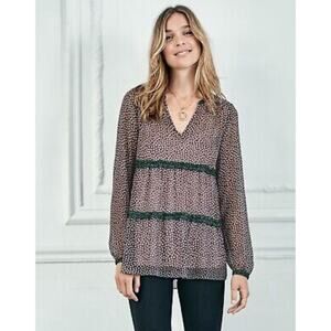Boden Talise Top Size 4 Peasant Blouse Boho Black Pink‎ Green Tiered Ruffle NWOT